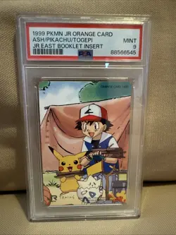 1999 Pokemon Jr Orange Card Ash/Pikachu/Togepi Jr East Booklet Insert PSA 9 - Image 1