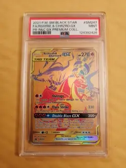 Pokemon Reshiram & Charizard GX Full Art Gold Promo SM247 English PSA 9 MINT - Image 1