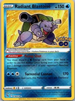 Radiant Blastoise 018/078 Pokemon GO Radiant Rare Holofoil NM - Image 1