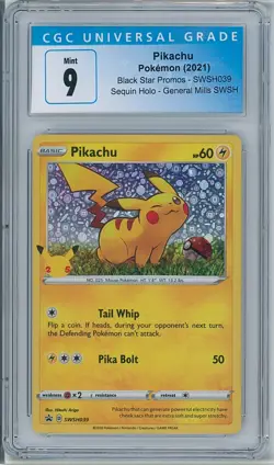 Pokemon CGC 9 Mint Pikachu Black Star Promo SWSH039 General Mills 2021 - Image 1