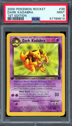 PSA 9 Pokemon 2000 1st Edition Team Rocket Dark Kadabra #39 - Image 1