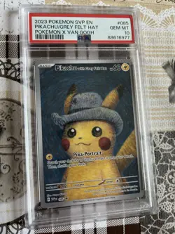 ✅ Pokemon Pikachu Van Gogh Grey Felt Hat Promo SVP EN 🇬🇧 #085 PSA 10 GEM MINT - Image 2