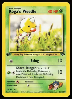 Koga's Weedle 82/132 Common 1st Edition Gym Challenge Pokemon Card - Image 1