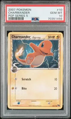 2007 Pokemon Charmander Pop Series 5 #10/17 GEM MINT PSA 10 - Image 1