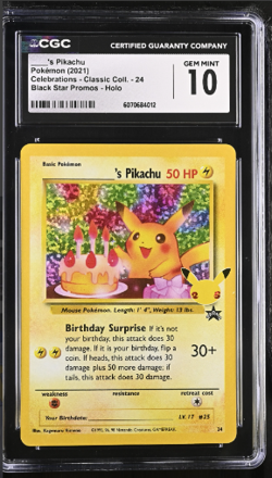 CGC 10 - Birthday Pikachu #24 Holo Celebrations Classic Collection Pokemon 25th - Image 1