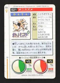 Spearow No. 021 Carddass Green Monsters Collection 1996 Pokemon Japanese - Image 2