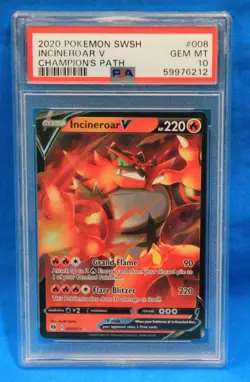 2020 POKEMON SWSH # 008 INCINEROAR V PSA 10 GEM MT # 59976212 CHAMPION'S PATH - Image 1