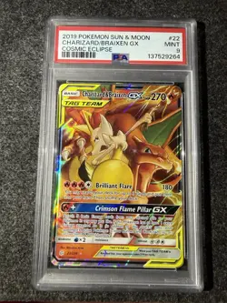Pokemon Charizard & Braixen GX 22/236 Cosmic Eclipse Holo PSA 9 2019 English - Image 1