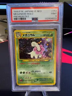 1999 Pokemon Meganium Holo Japanese NEO Premium File PSA 9 - Image 1