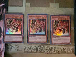 YUGIOH TCG 3X BURNING DRAGON AGOV-EN094 SUPER 1ST EDITION - Image 1