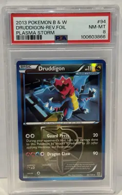 2013 Pokemon B&W Druddigon Reverse Holo Foil #94 Plasma Storm PSA 8 NM-MT - Image 1