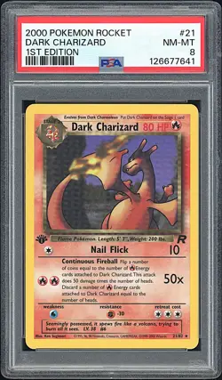 DARK CHARIZARD 2000 Pokemon Team Rocket 1st Edition #21 - PSA 8 - Image 1
