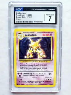 Pokemon ALAKAZAM 1/102 - Base Set 1999 - Unlimited Holo Rare - CGC 7 NEAR MINT - Image 1