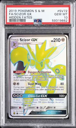 2019 POKEMON SUN & MOON HIDDEN FATES #SV72 FULL ART/SCIZOR GX PSA 10 - Image 1
