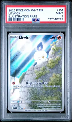 2025 POKEMON WHT EN-WHITE FLARE ILLUSTRATION RARE #101 LITWICK PSA 9 - Image 1