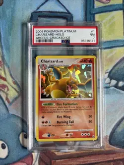 2009 Pokemon Platinum Arceus Charizard Holo Cracked Ice 1/99 PSA 7 Holo Bleed! - Image 1