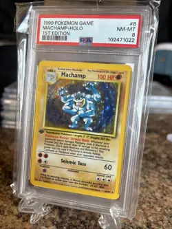 Pokemon TCG Machamp Holo Rare 1st Edition Base Set 8/102 PSA 8 - Image 1