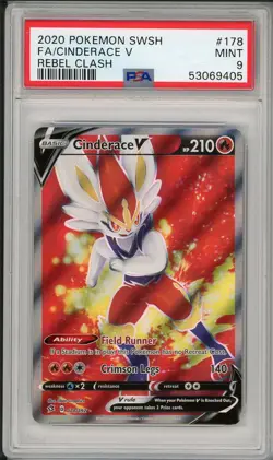 2020 Pokemon SWSH Rebel Clash Cinderace V Full Art #178 PSA 9 - Image 1