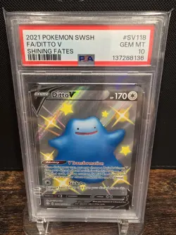 PSA 10 2021 POKEMON SWORD & SHIELD SHINING FATES FULL ART/DITTO V SV118 - Image 1