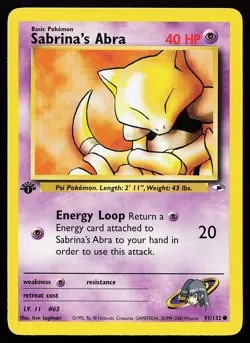Sabrina's Abra 91/132 Common 1st Edition Gym Heroes Pokemon Card - Image 1