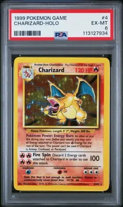 Pokemon Charizard Holo Base Set PSA 6 Unlimited Card 4/102 TCG - Image 1