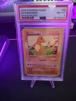 Pokemon Charmander 46/102 Base Set Shadowless Regular PSA 8 1999 English - Image 1