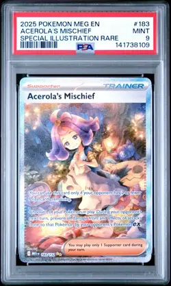 2025 POKEMON MEG EN-MEGA EVOLUTION #183 ACEROLA'S MISCHIEF PSA 9 - Image 1