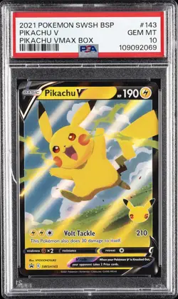 2021 POKEMON SWSH BLACK STAR PROMO PIKACHU VMAX BOX #143 PIKACHU V PSA 10 - Image 1