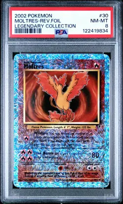2002 POKEMON LEGENDARY COLLECTION #30 MOLTRES-REVERSE FOIL PSA 8 - Image 1