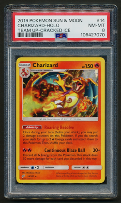 Charizard 14/181 Cracked Ice Holo Rare Pokemon 2019 S&M Team Up PSA 8 NM-MT - Image 1
