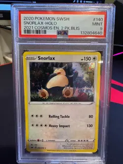 2020 Pokemon Snorlax Cosmos Holo Sword & Shield 2 Pack Blister 140 PSA 9 - Image 1
