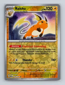Raichu 026 2023 Pokemon Scarlet & Violet MEW 151 Reverse Holo Card NM+ (a) - Image 1