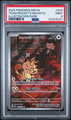 2025 POKEMON DRI EN-DESTINED RIVALS ILLUSTRATION RARE TEAM ROCKET'S MEOWTH PSA 9 - Image 1