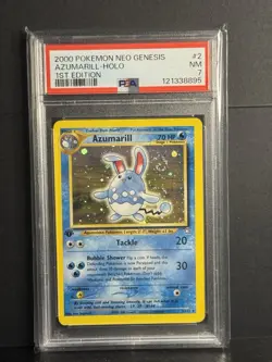 Pokemon Neo Genesis 1st Edition Holo Azumarrill PSA 7 NM Double Swirl 🌀 - Image 1