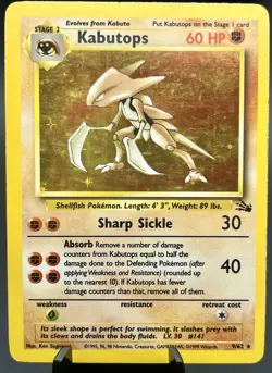 Kabutops 9/62 Fossil Holo Rare Pokemon TCG MP Unlimited Vintage Card ae - Image 1