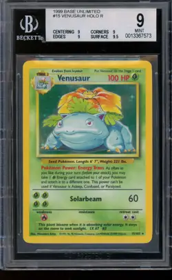 1999 Pokemon Venusaur Base Set Unlimited Rare Holo #15 BGS 9 MINT - Image 1