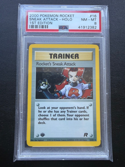 Rocket's Sneak Attack PSA 8 HOLO Rocket 1. 1st Edition 2000 Pokemon - Image 1