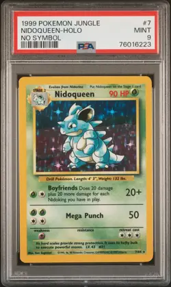 Pokemon No Symbol Nidoqueen 7/64 - PSA 9 MINT - Jungle Holo Holo Rare Error RARE - Image 1