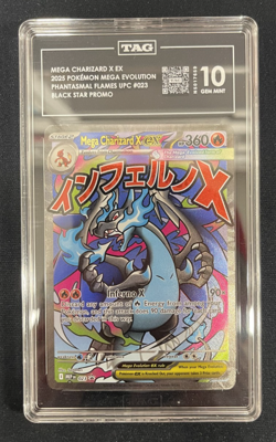 2025 POKEMON MEGA CHARIZARD X EX PHANTASMAL FLAMES #023 BLACK STAR PROMO TAG 10 - Image 1