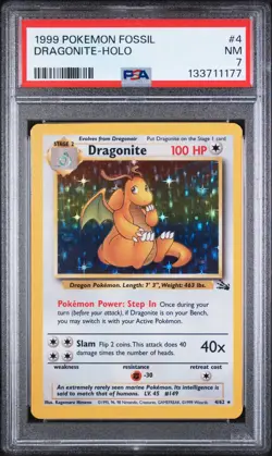 1999 POKEMON FOSSIL #4 DRAGONITE-HOLO PSA 7(new cert) - Image 1