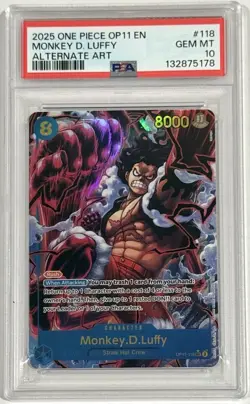 2025 One Piece Monkey D. Luffy Fist Of Divine OP11-118 Alternate Art PSA 10 - Image 1