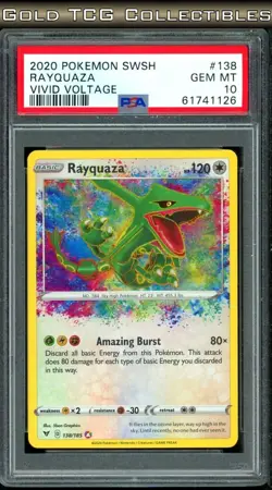 PSA 10 ⭐ Pokemon Rayquaza 138 Amazing Rare Vivid Voltage Full Art Graded Card - Image 1