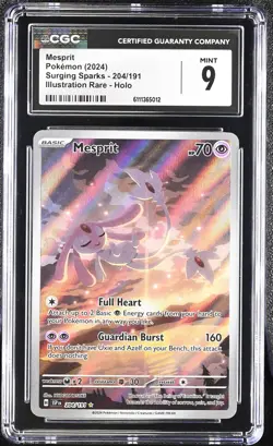 Mesprit 204/191 Illustration Rare Holo Surging Sparks Pokemon CGC 9 Mint - Image 1