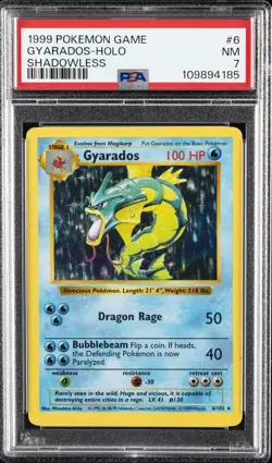 1999 POKEMON BASE SET SHADOWLESS #6 GYARADOS-HOLO PSA 7 - Image 1
