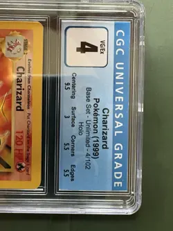 CGC 4 Charizard Holo Base Set Unlimited 4/102 Pokemon 1999 Vintage WOTC VG/Ex - Image 3