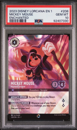 Mickey Mouse Wayward Sorcerer Enchanted 208/204 PSA 10 Lorcana First Chapter - Image 1
