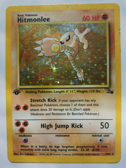 Hitmonlee Pokemon Card 1st Edition Holo WOTC 7/62 Fossil Set Rare Vintage MP - Image 1
