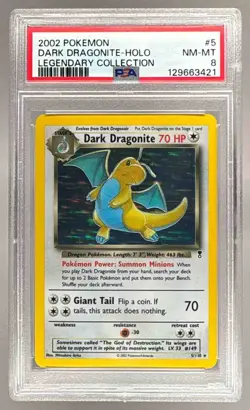 2002 Pokemon Legendary 5 Dark Dragonite PSA 8 129663421 - Image 1