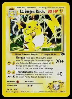 Pokemon Card - Lt. Surge's Raichu Gym Challenge 11/132 Holo Unlimited Holo Rare - Image 1