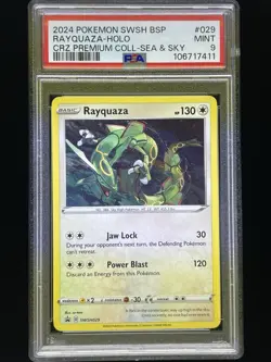 PSA 9 MINT Rayquaza SWSH029 Sea & Sky Premium Collection Holo Rare Pokemon Card - Image 1